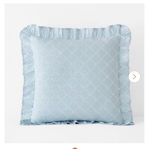 Cotton Eyelet Ruffle Yarn-Dyed Blue Euro Cotton Percale Sham With Insert